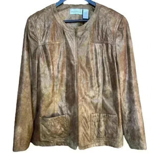 Alfred Dunner Sparkling Gold & Brown Women’s Jacket Size 16